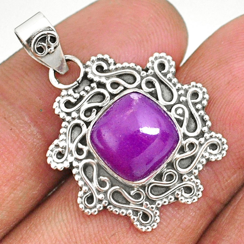 5.08cts natural purple phosphosiderite (hope stone) 925 silver pendant r85092