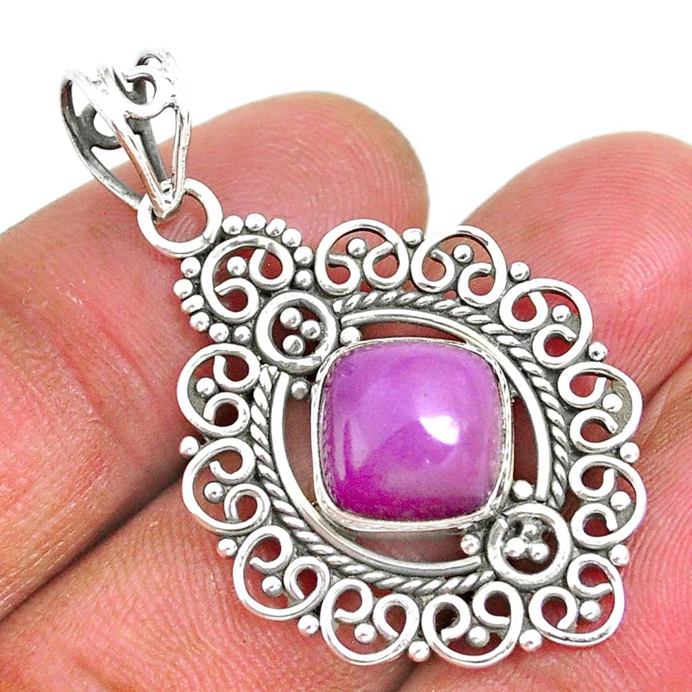 5.13cts natural purple phosphosiderite (hope stone) 925 silver pendant r93916