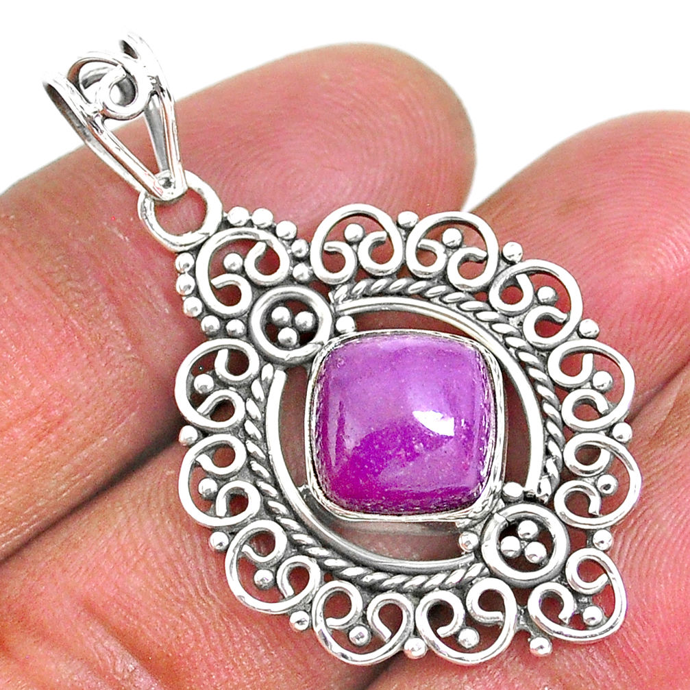 5.38cts natural purple phosphosiderite (hope stone) 925 silver pendant r93918
