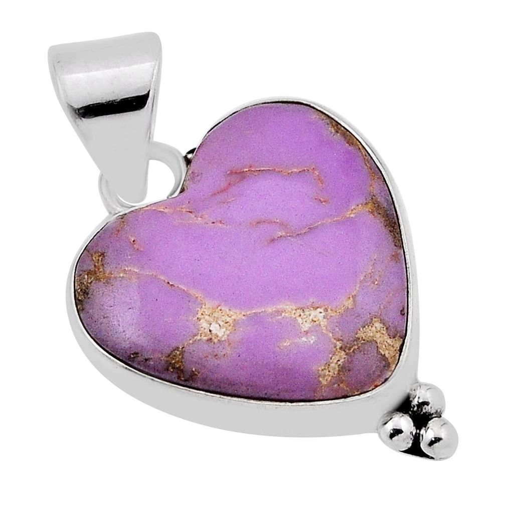 13.06cts natural purple phosphosiderite (hope stone) heart silver pendant n33965