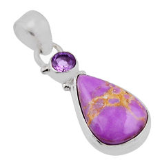 9.83cts natural purple phosphosiderite pear amethyst 925 silver pendant n37811