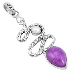 Clearance Sale- 6.89cts natural purple phosphosiderite pearl 925 silver snake pendant p29970