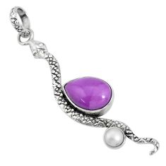 Clearance Sale- 7.04cts natural purple phosphosiderite pearl 925 silver snake pendant p29976