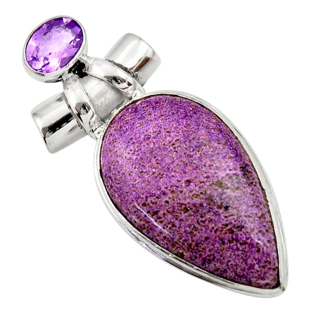 22.59cts natural purple purpurite amethyst 925 sterling silver pendant r32140