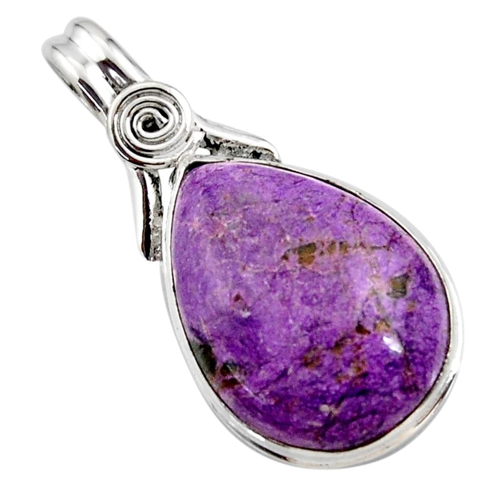 15.65cts natural purple purpurite pear 925 sterling silver pendant r27662