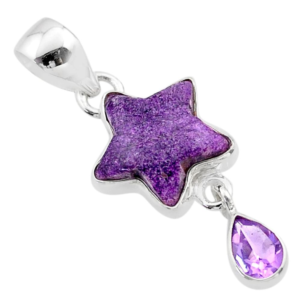 8.90cts natural purple purpurite stichtite 925 silver star fish pendant t59526