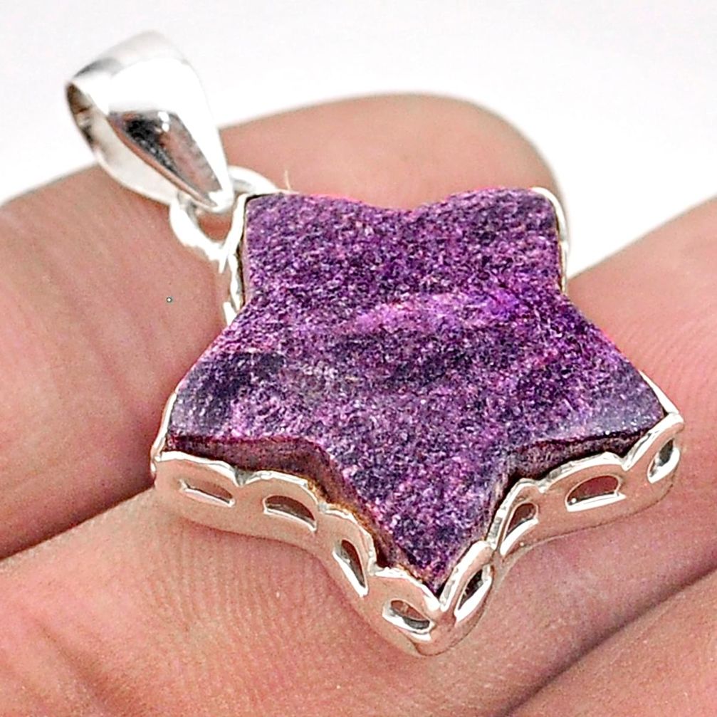 11.23cts natural purple purpurite stichtite 925 silver star fish pendant t59559