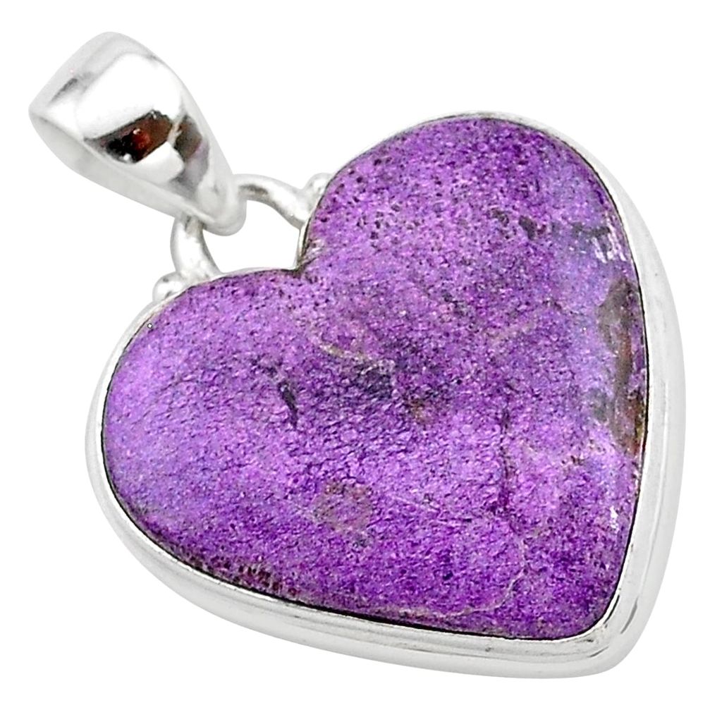 15.08cts heart purple purpurite stichtite 925 sterling silver pendant t23001