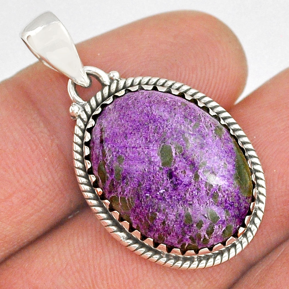 13.87cts natural purple purpurite stichtite 925 sterling silver pendant u87330