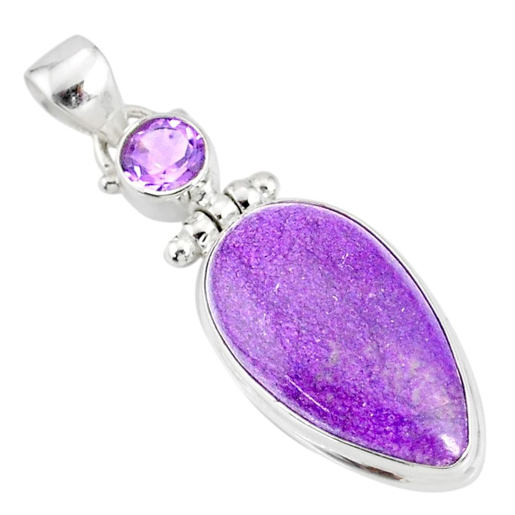 14.72cts natural purple purpurite stichtite amethyst 925 silver pendant r76925