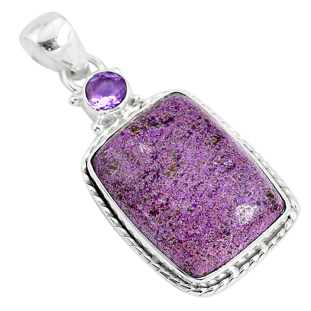 15.65cts natural purple purpurite stichtite amethyst 925 silver pendant r94209