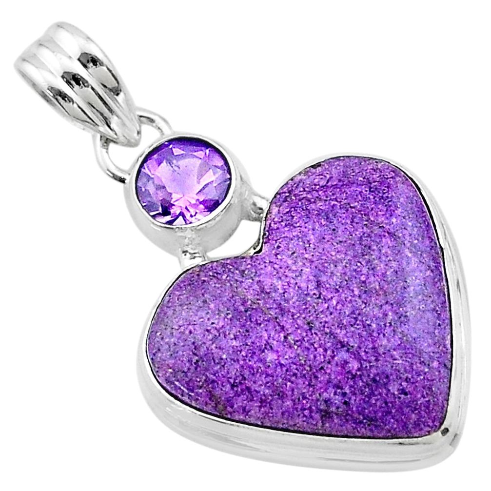 13.70cts heart purple purpurite stichtite amethyst 925 silver pendant t23081