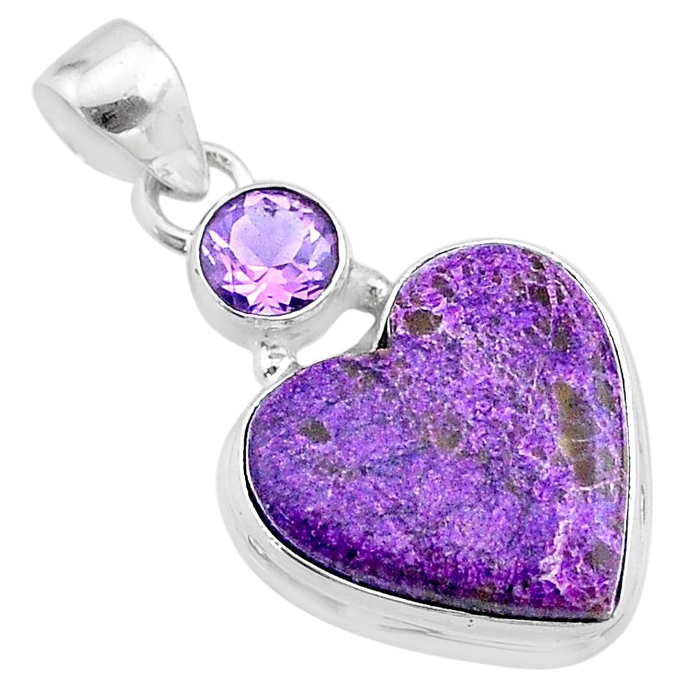 12.68cts heart purple purpurite stichtite amethyst 925 silver pendant t23082