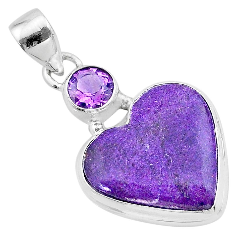 12.22cts heart purple purpurite stichtite amethyst 925 silver pendant t23083