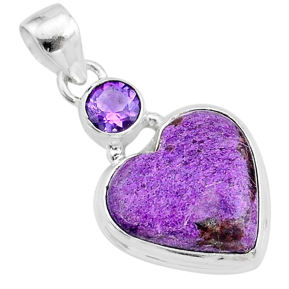 12.55cts heart purple purpurite stichtite amethyst 925 silver pendant t23085