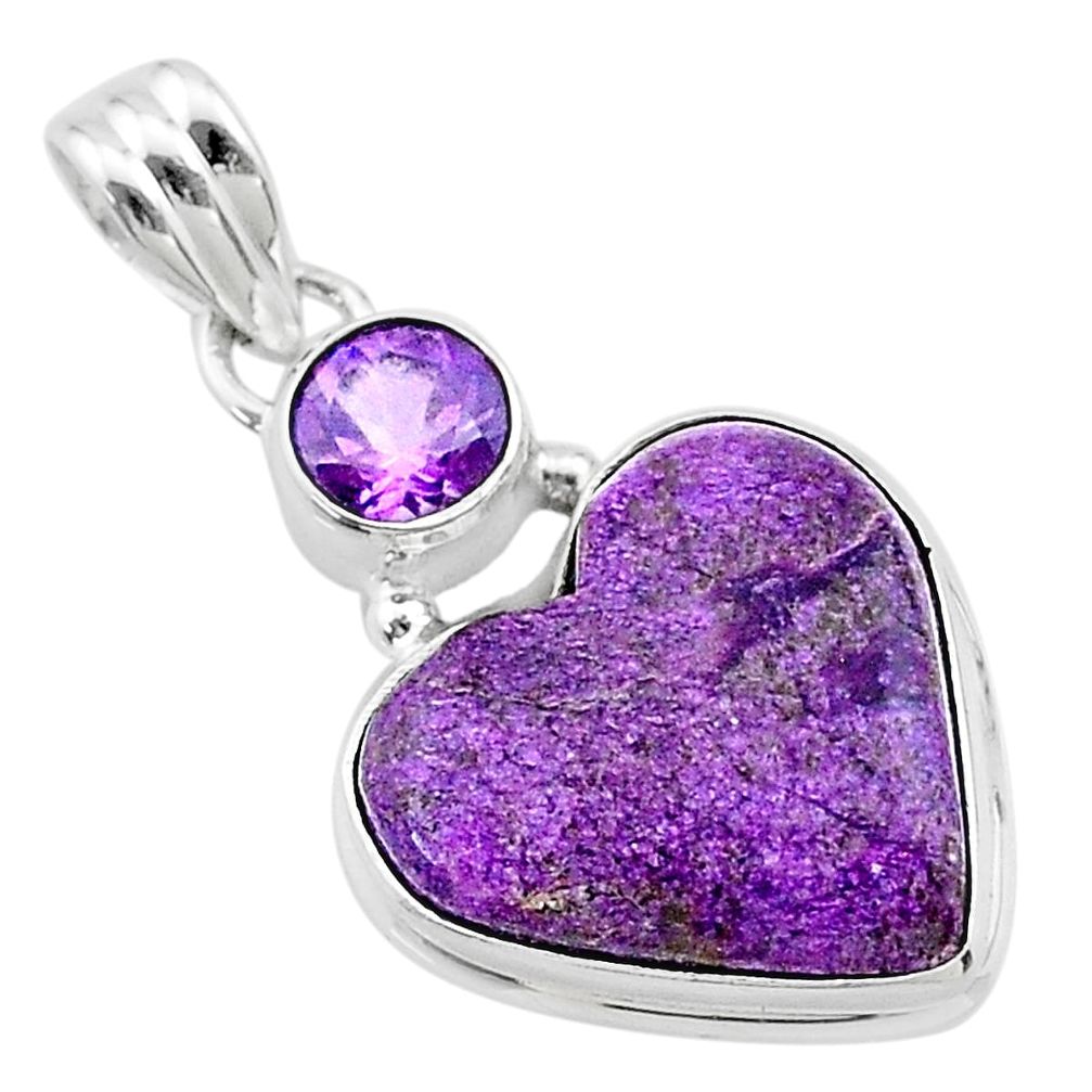 10.65cts heart purple purpurite stichtite amethyst 925 silver pendant t23087