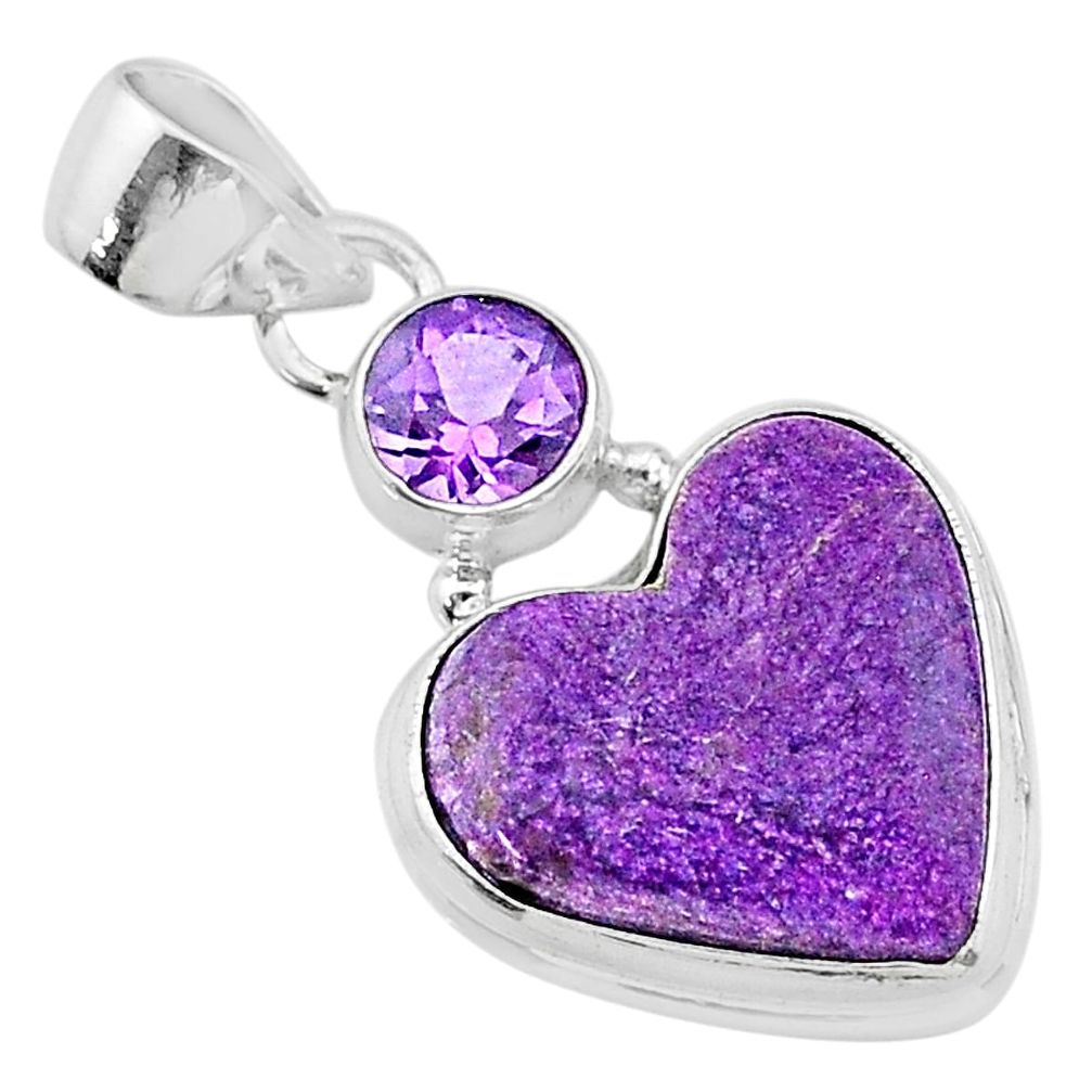 11.20cts heart purple purpurite stichtite amethyst 925 silver pendant t23088