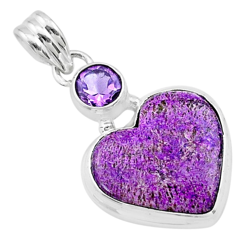 11.70cts heart purple purpurite stichtite amethyst 925 silver pendant t23089