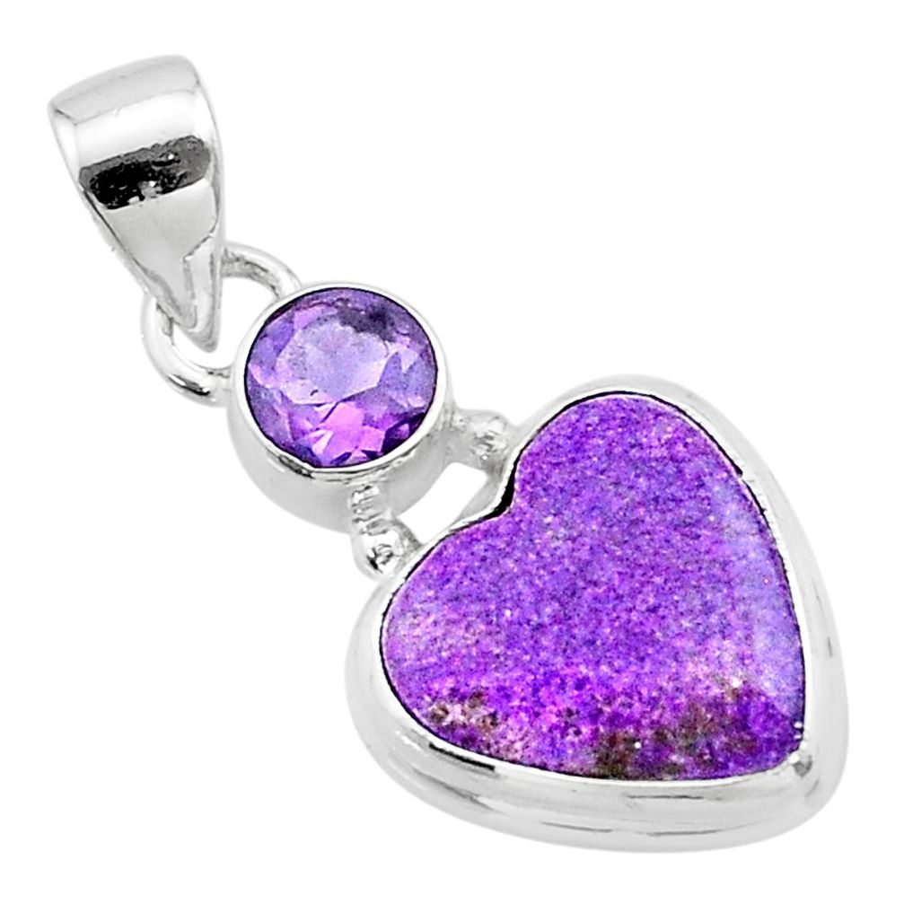 8.65cts heart purple purpurite stichtite amethyst 925 silver pendant t23091