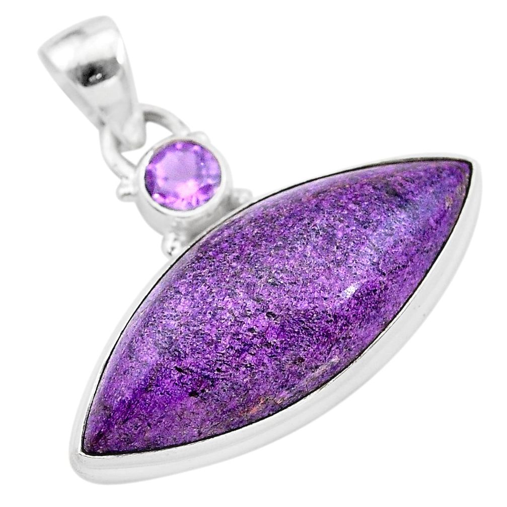 17.18cts natural purple purpurite stichtite amethyst 925 silver pendant t28549