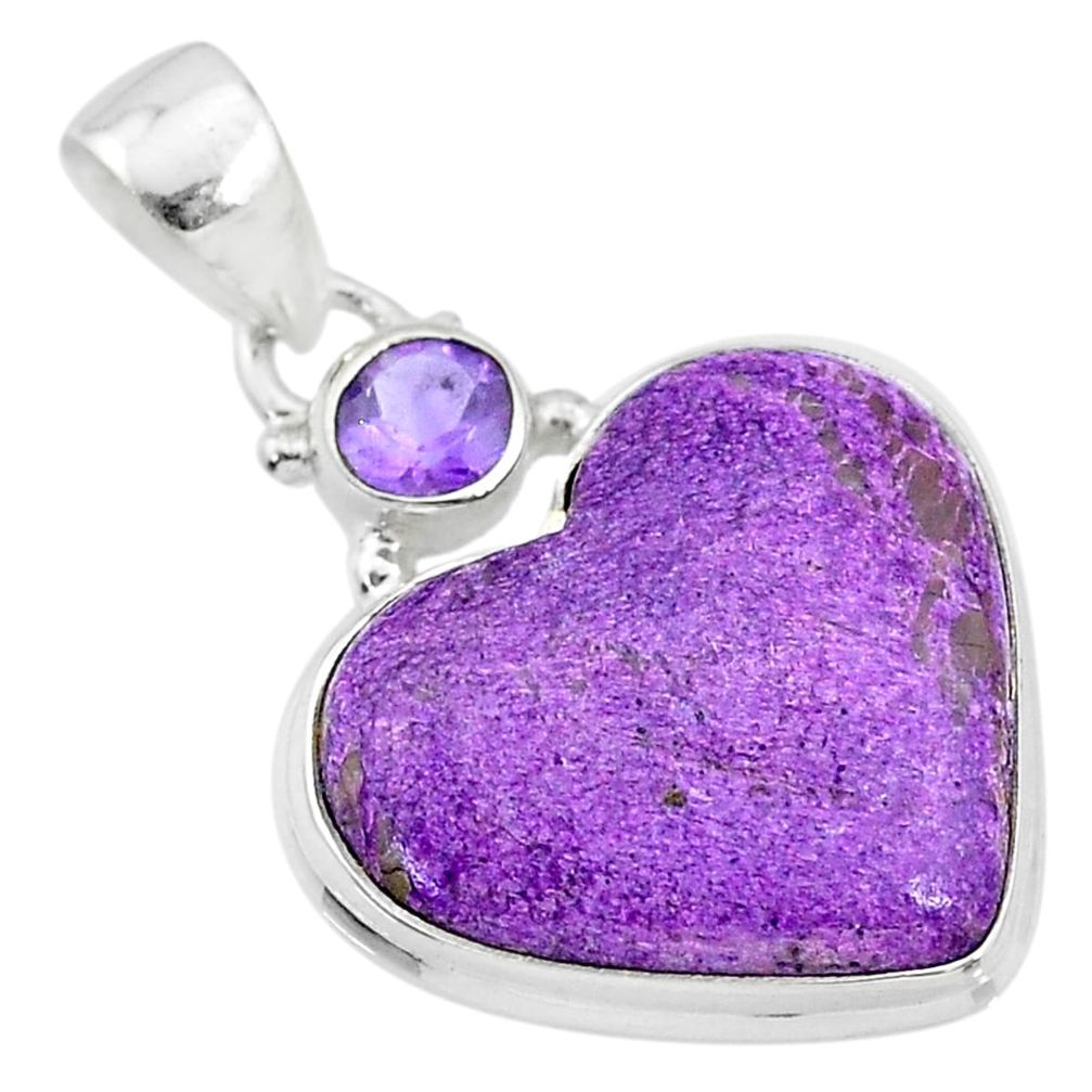 13.10cts natural purple purpurite stichtite amethyst 925 silver pendant t4126