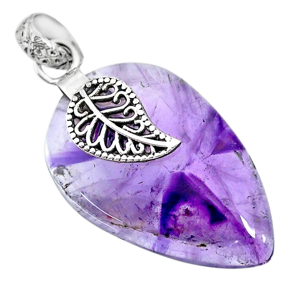 26.53cts natural purple star amethyst 925 silver deltoid leaf pendant r91379