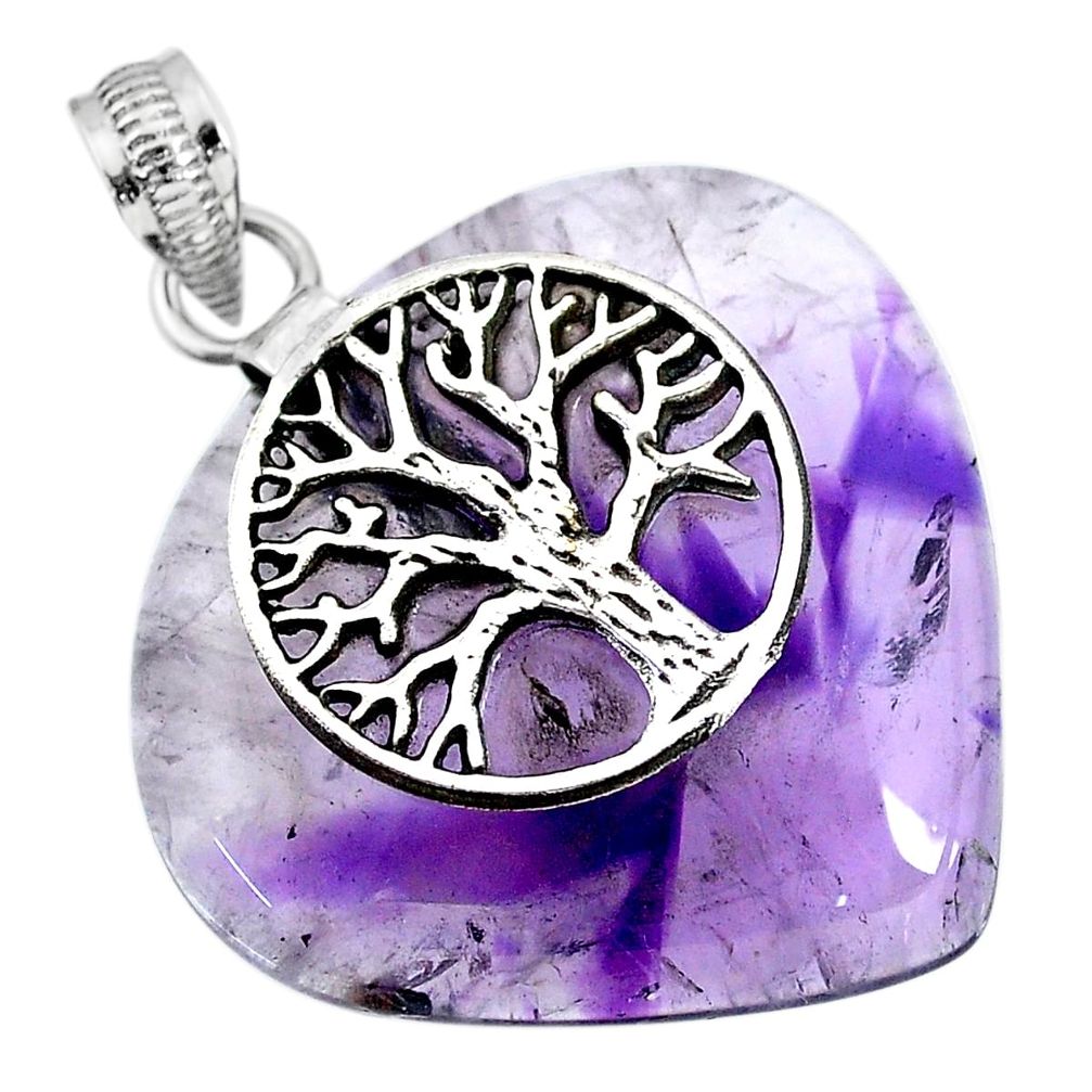 40.91cts natural purple star amethyst 925 silver tree of life pendant r91374