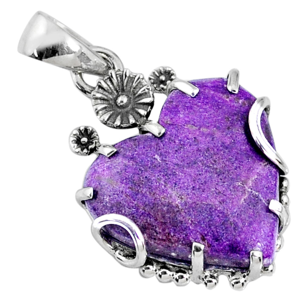 12.66cts natural purple stichtite 925 sterling silver heart pendant r67590