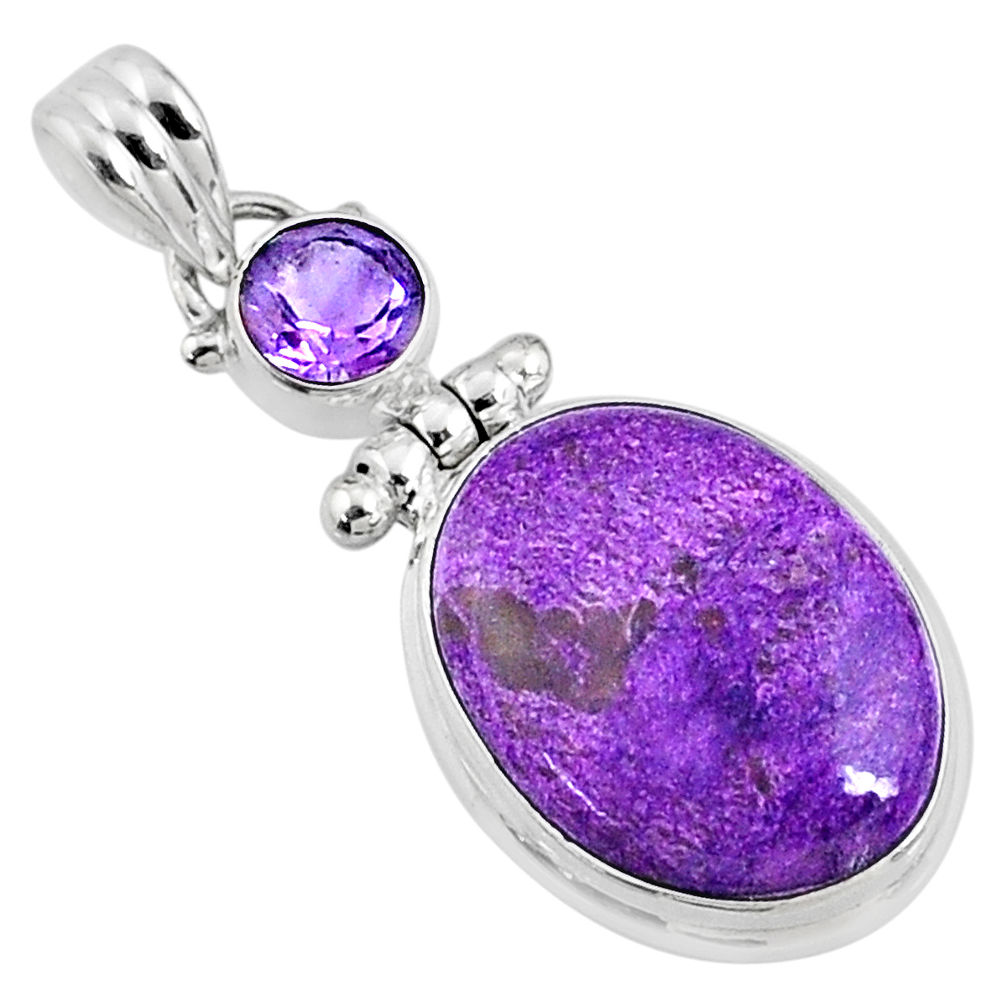 13.70cts natural purple stichtite amethyst 925 sterling silver pendant r66134