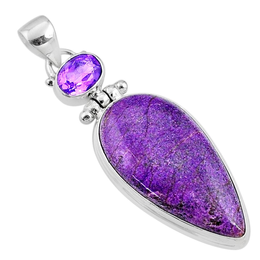 19.12cts natural purple stichtite amethyst 925 sterling silver pendant r66137