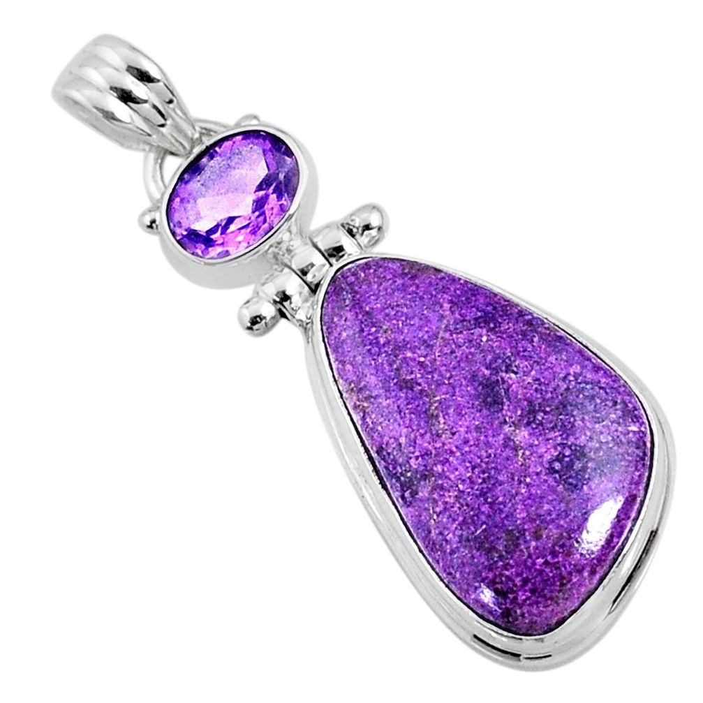 15.65cts natural purple stichtite amethyst 925 sterling silver pendant r66138