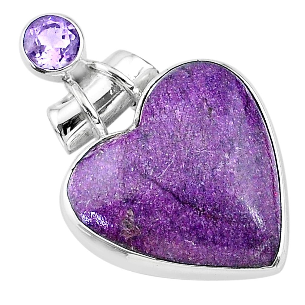 13.15cts natural purple stichtite heart amethyst 925 silver pendant t13144