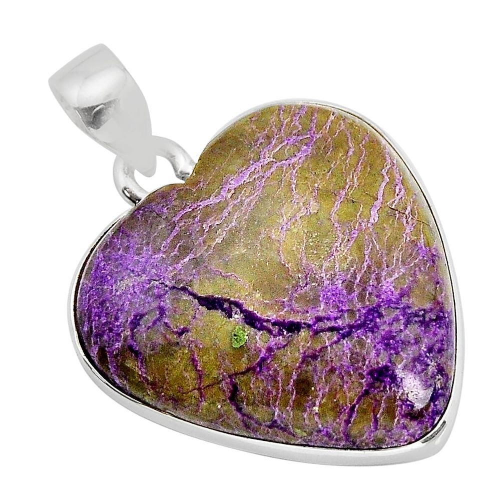 14.62cts natural purple stichtite heart sterling silver pendant jewelry y77695