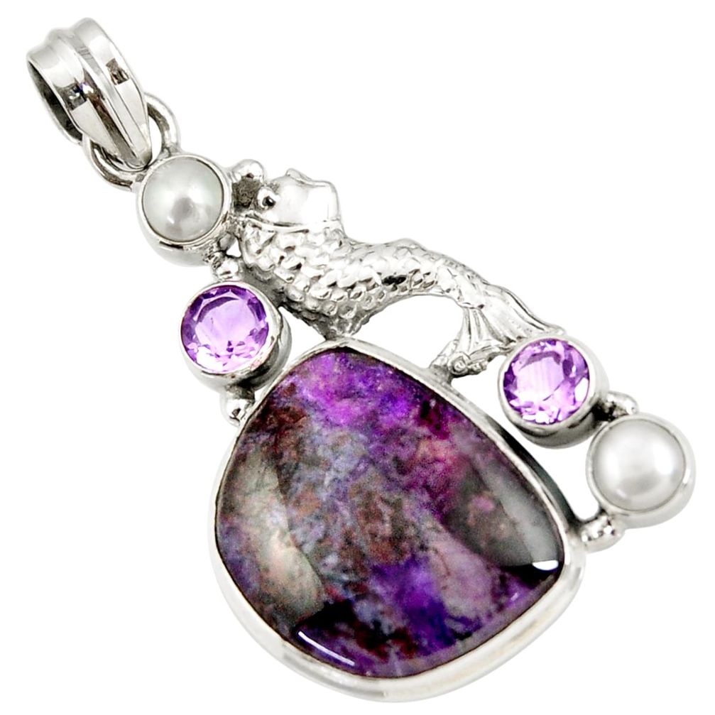  purple sugilite amethyst pearl 925 silver fish pendant d44237