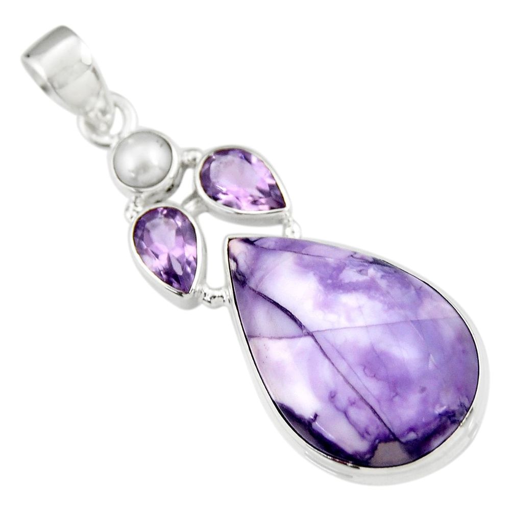 17.42cts natural purple tiffany stone amethyst pear 925 silver pendant r19610