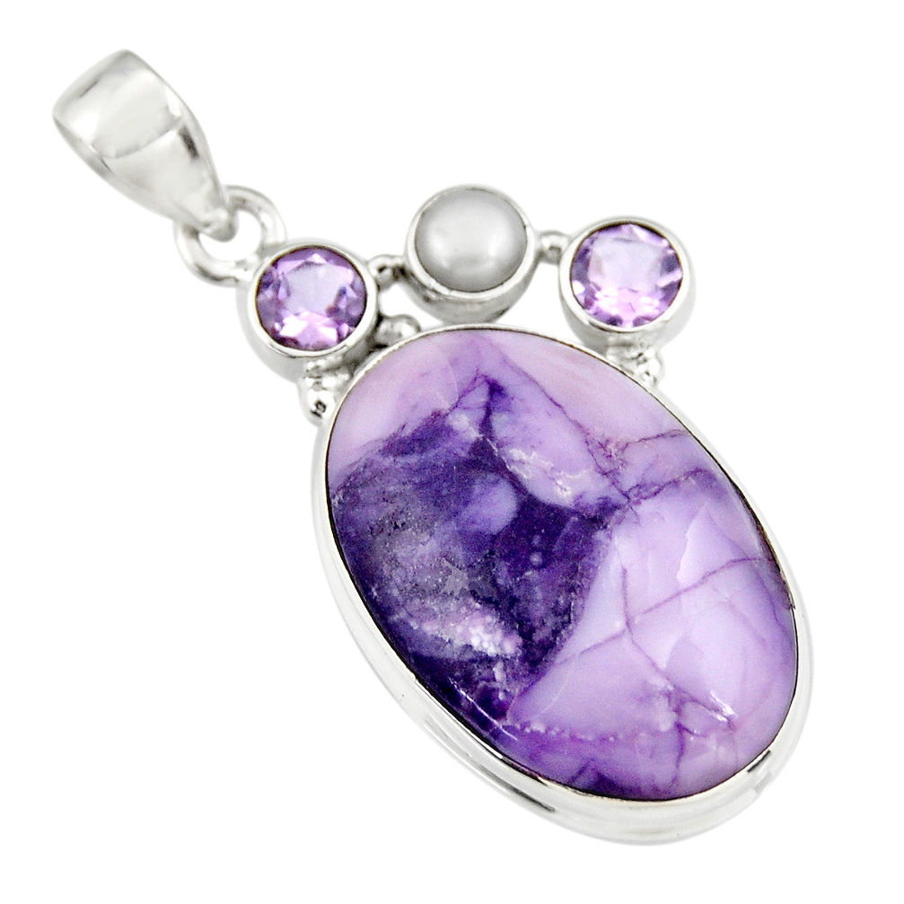 18.15cts natural purple tiffany stone amethyst pearl 925 silver pendant r19606