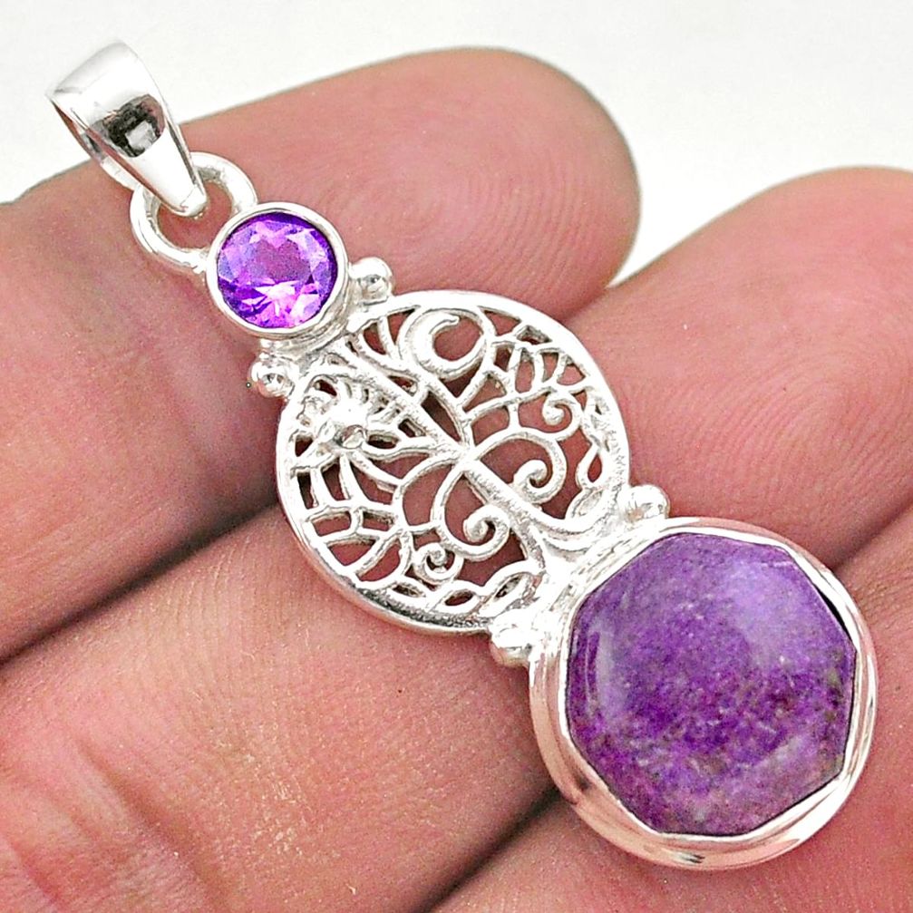6.01cts natural purpurite stichtite amethyst silver tree of life pendant t46396