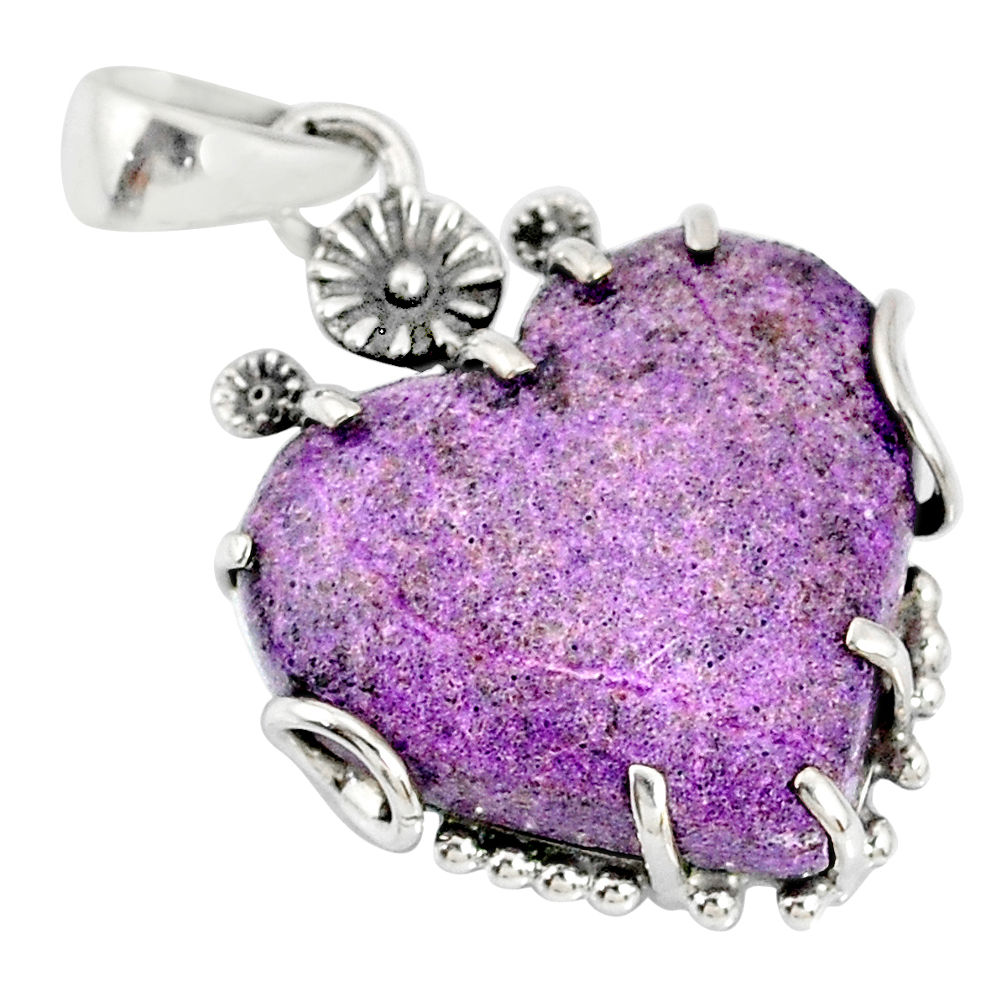 15.90cts natural purpurite stichtite heart 925 silver flower pendant r77855
