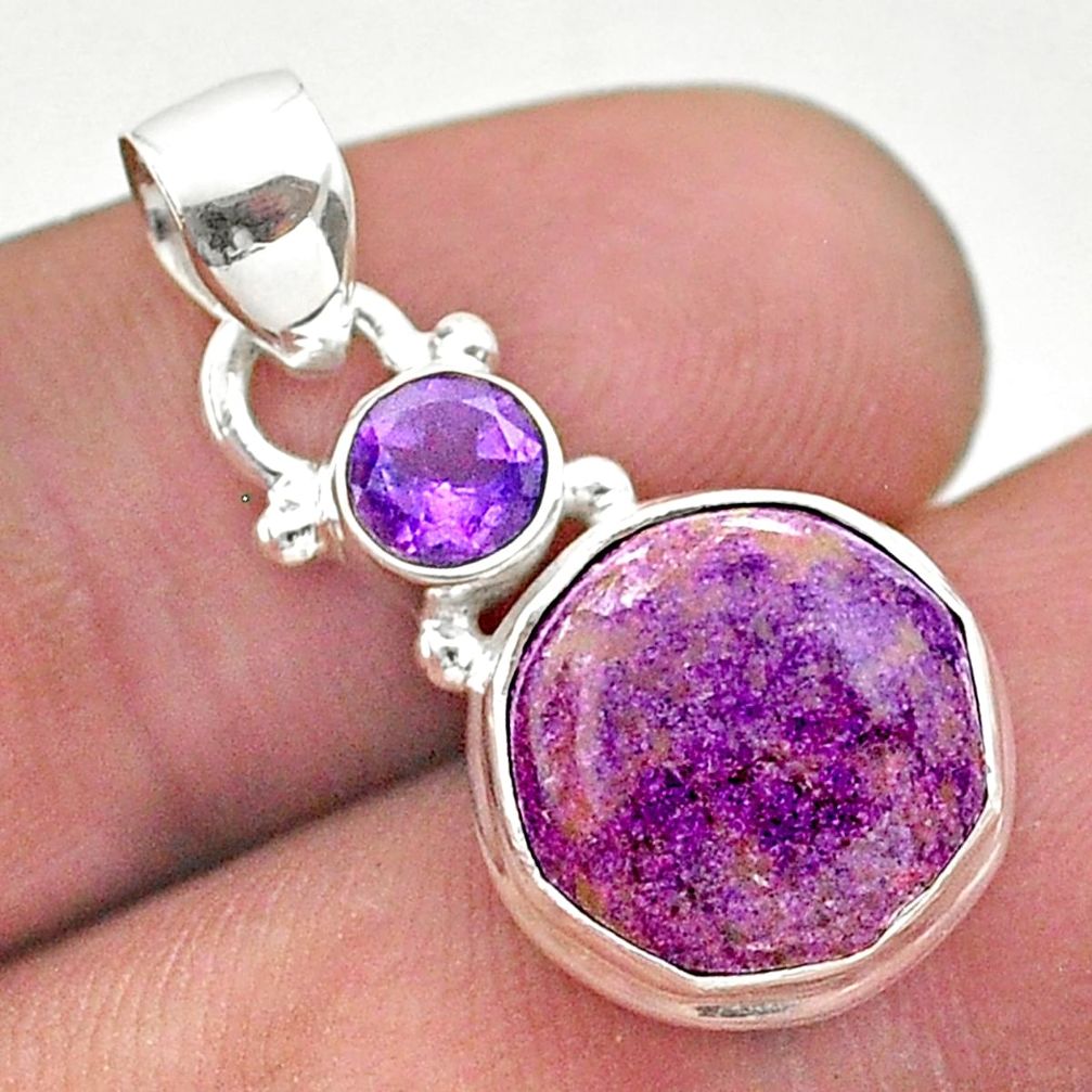 5.83cts natural purpurite stichtite hexagon amethyst 925 silver pendant t46452