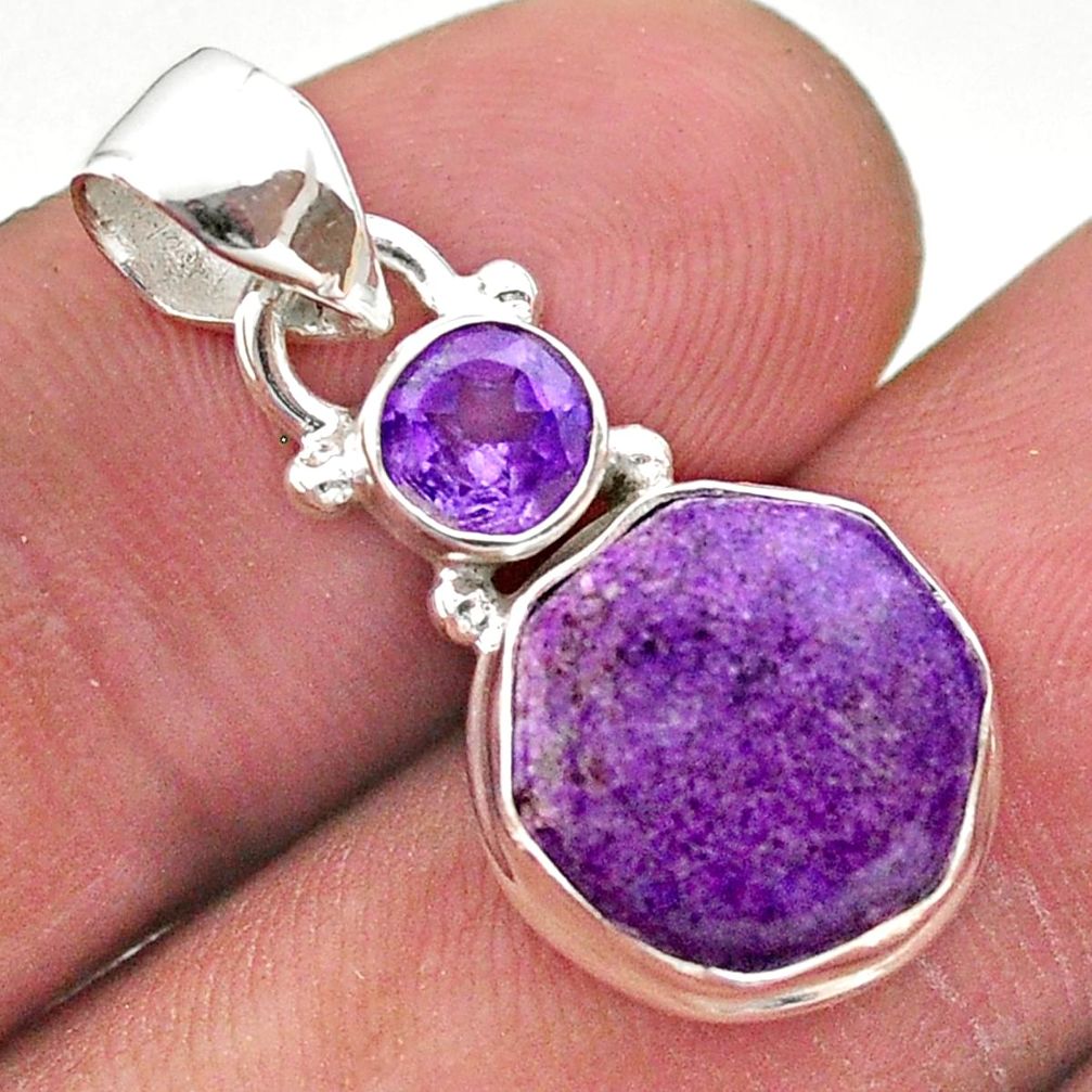 6.86cts natural purpurite stichtite hexagon amethyst 925 silver pendant t46469