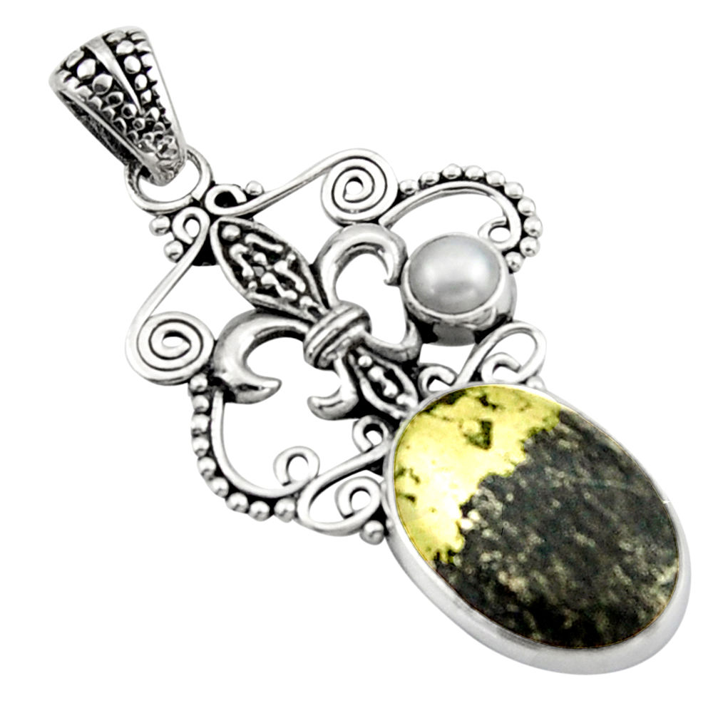 13.26cts natural pyrite in magnetite (healer's gold) 925 silver pendant d46634