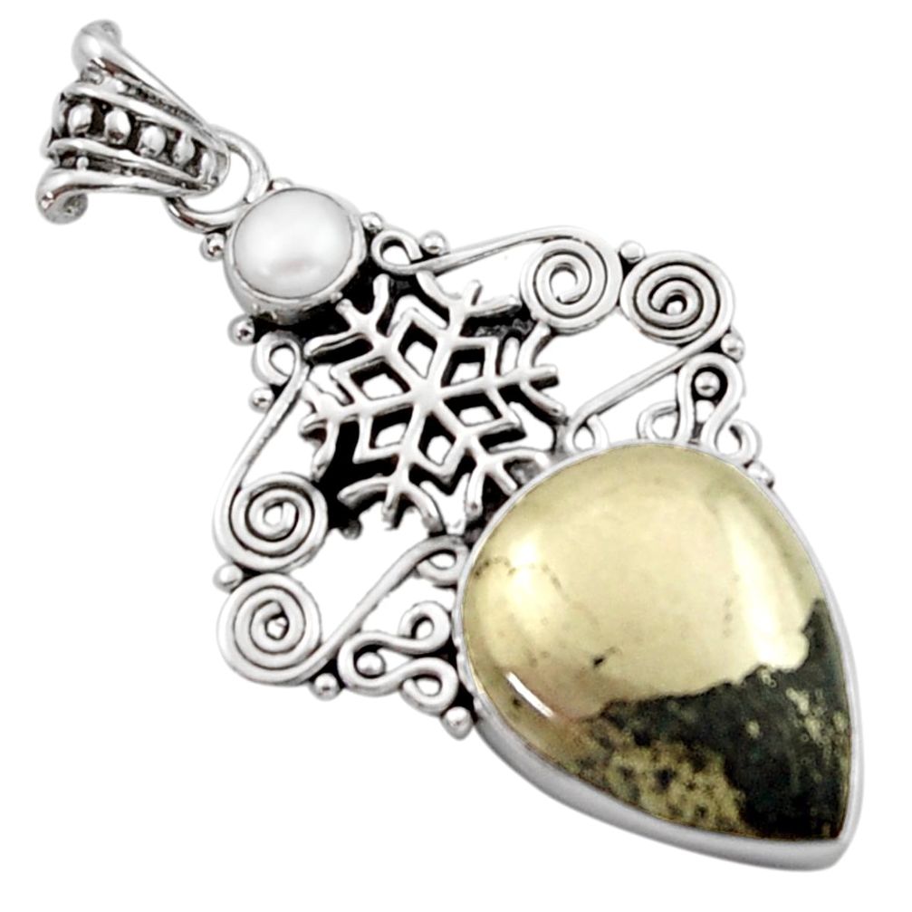 15.69cts natural pyrite in magnetite (healer's gold) 925 silver pendant d46667