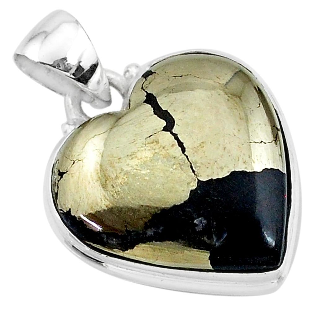 17.60cts natural pyrite in magnetite (healer's gold) 925 silver pendant t13417