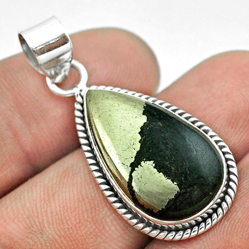 13.17cts natural pyrite in magnetite (healer's gold) 925 silver pendant t53708