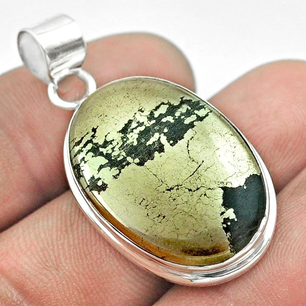 22.05cts natural pyrite in magnetite (healer's gold) 925 silver pendant t53718