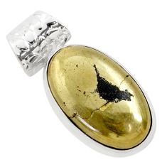 16.73cts natural pyrite in magnetite (healer's gold) 925 silver pendant t77771