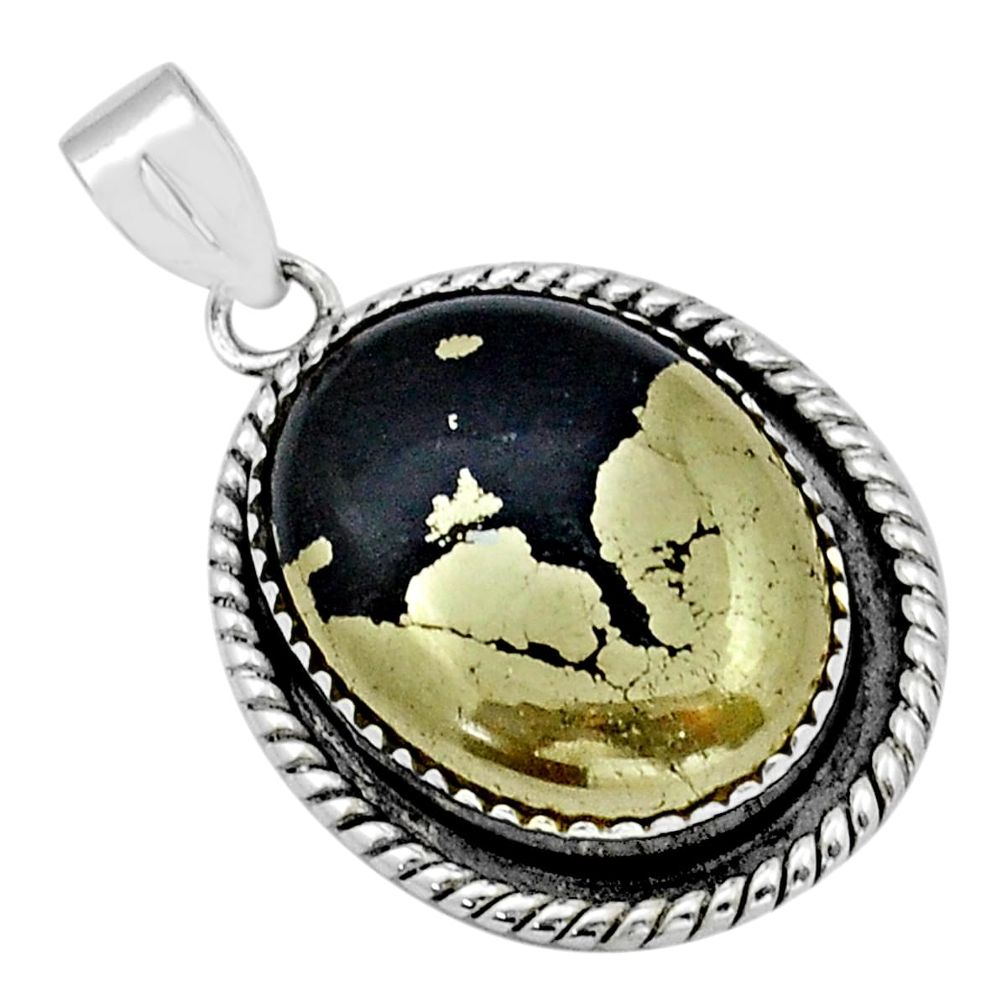 21.25cts natural pyrite in magnetite (healer's gold) 925 silver pendant u90028