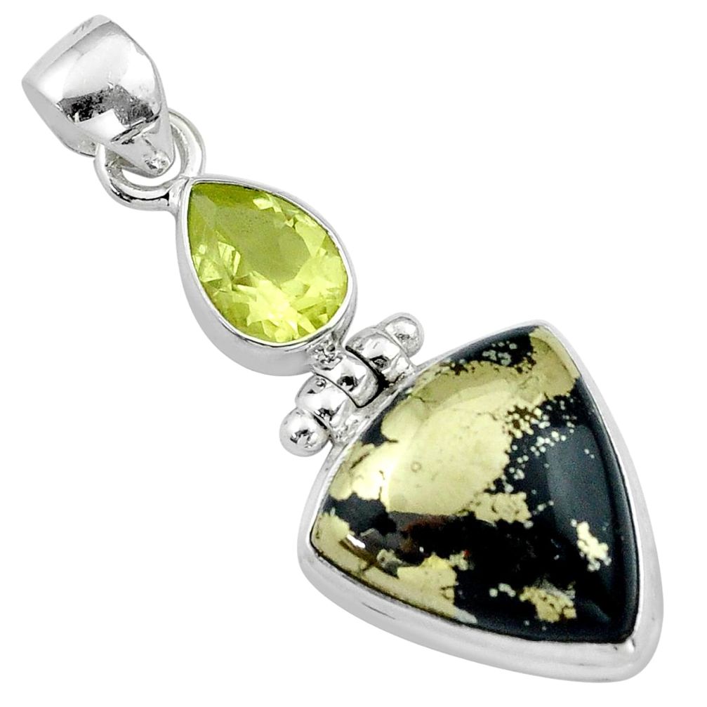 18.94cts natural pyrite in magnetite (healer's gold) topaz silver pendant u8005