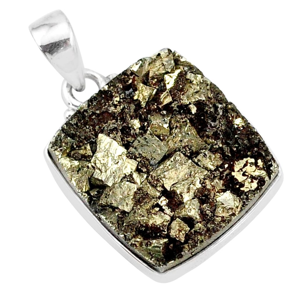 21.48cts natural pyrite on basalt matrix 925 sterling silver pendant r85641