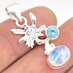 Clearance Sale- 3.13cts natural rainbow moonstone 925 silver angel wings fairy pendant r81321